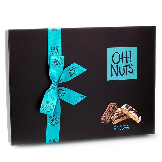 Oh! Nuts Gourmet Gift Baskets - 18 Biscotti Cookie Chocolate Gift Basket - Unique Prime Holiday, Birthday, Anniversary, Corporate Tray for Men, Women