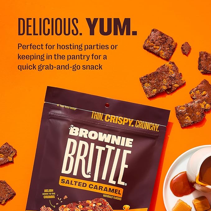 Brownie Brittle – Chocolate Chip & Salted Caramel Thin and Crispy Sweet Snacks (Pack of 20, 1 oz), Rich Gourmet Brownie Bites Dessert
