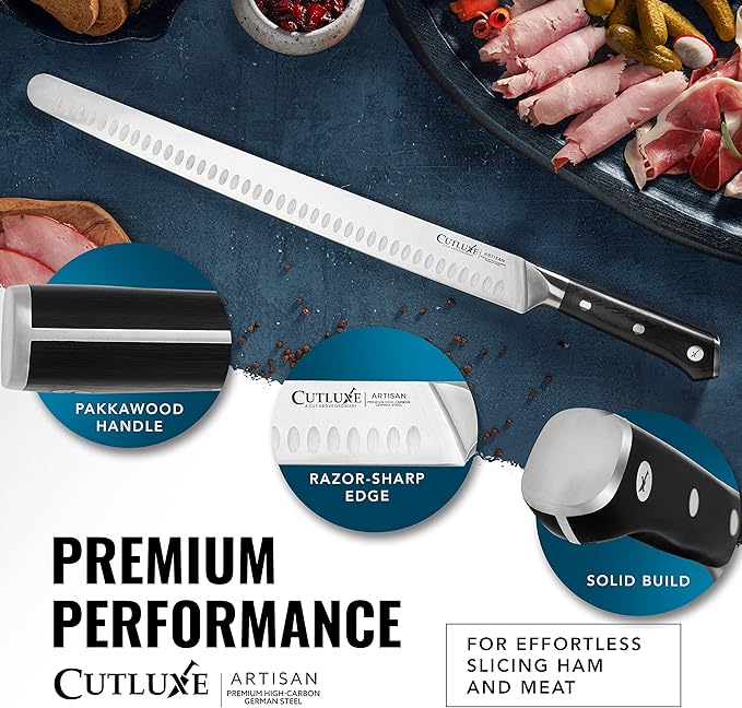 Cutluxe Extra-Long 14" Slicing Carving Knife – Brisket Knife, Razor Sharp Meat and BBQ Knіfe – High Carbon German Steel – Full Tang & Ergonomic Handle Design – Artisan Series