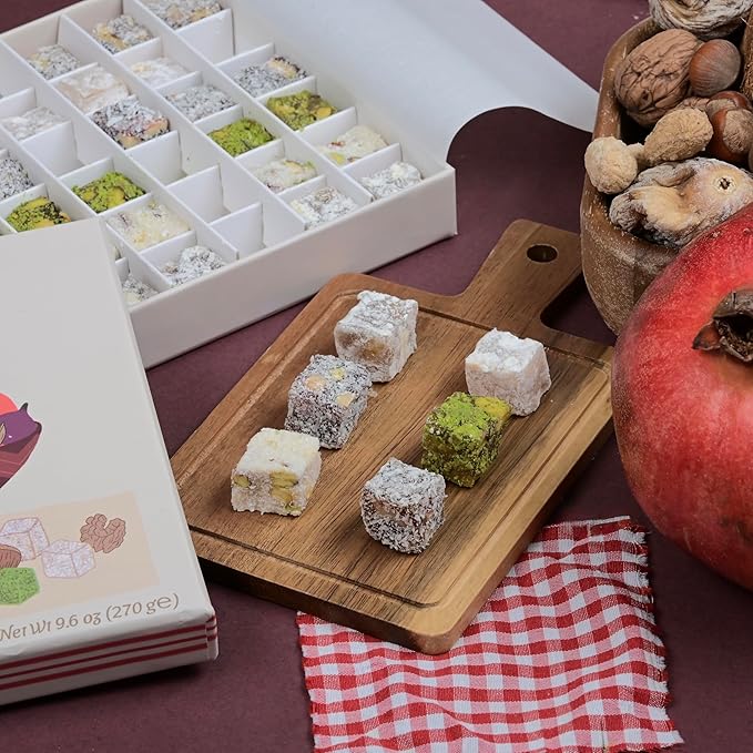 Biteyz Nutty Turkish Delight, Vegan Candy Gift Box - Assorted Gourmet Treats with Pistachios, Walnuts, Hazelnuts, Almonds, Peanuts, and Coconut, 36 Pieces of Luxury Handmade Snacks