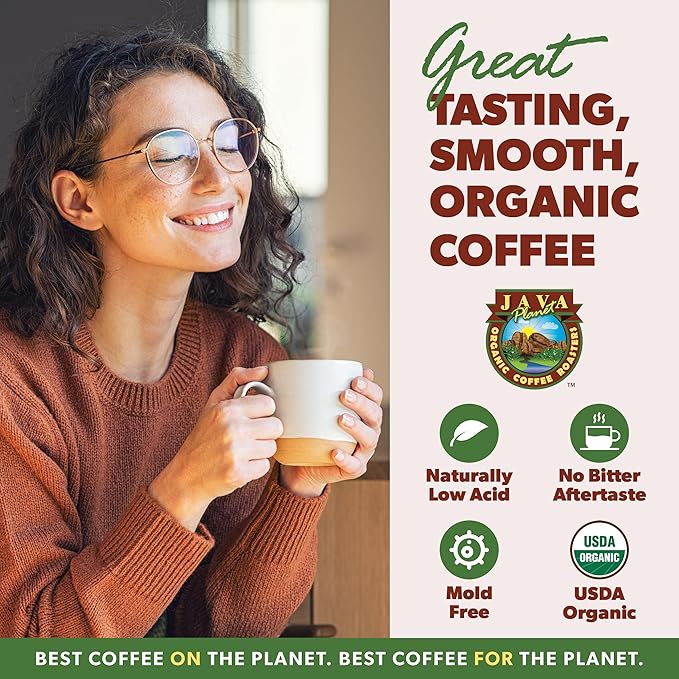 Low Acid Organic Coffee – Whole Bean, Mold-Free & Stomach Friendly by Java Planet, Espresso Blend Coffee, Dark Roast, Smooth Full Flavored, 5LB Bag
