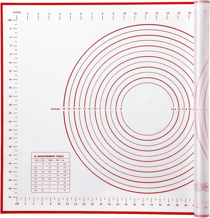 Yansumi Silicone Pastry Mat Extra Large Non-Slip Mat for Rolling Dough Pie Crust and Baking Non-Stick with Measurements(XL,28"L x 20"W, Red)