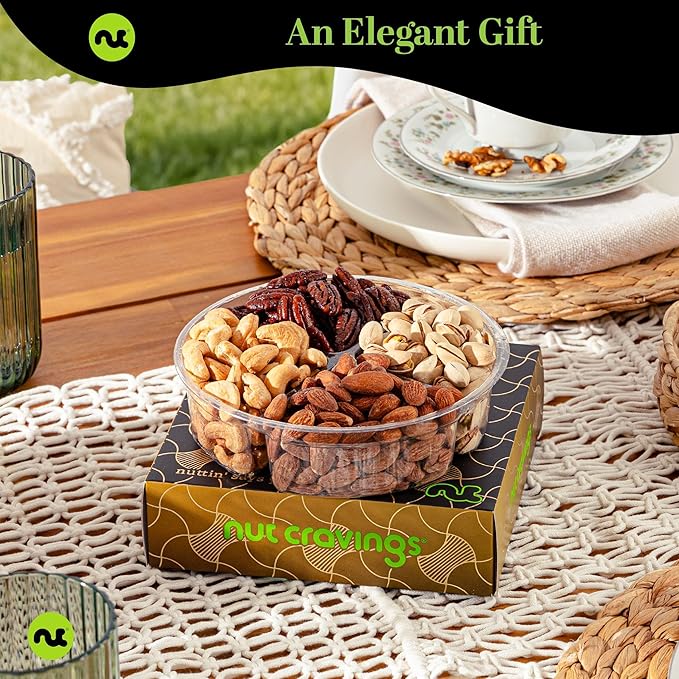 NUT CRAVINGS - Thanksgiving Mixed Nuts Gift Basket in Black Gold Box (4 Assortments) Holiday Xmas Christmas Food Arrangement, Healthy Snack Care Package, Food Assortments