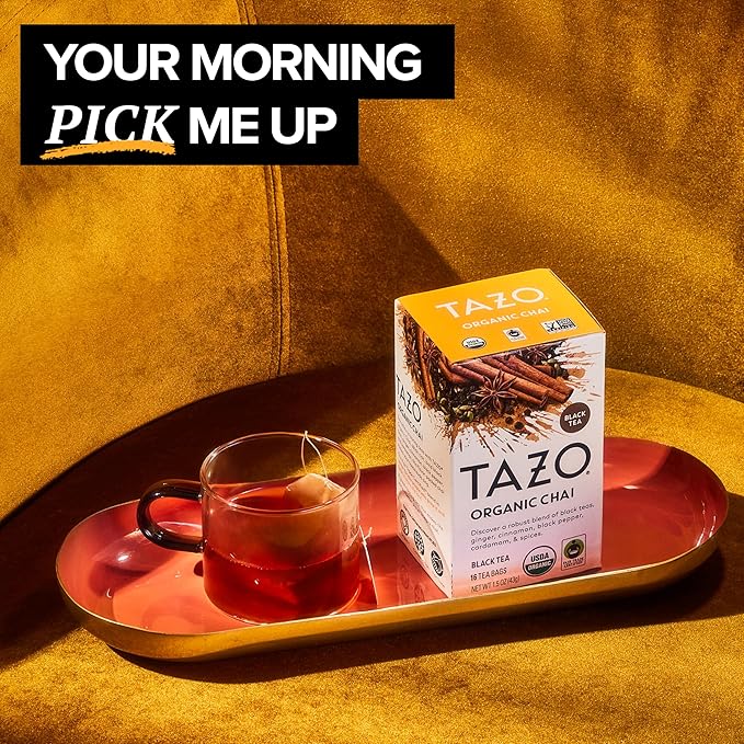 TAZO Organic Chai Black Tea Bags, Caffeinated tea, 16 Total Bags