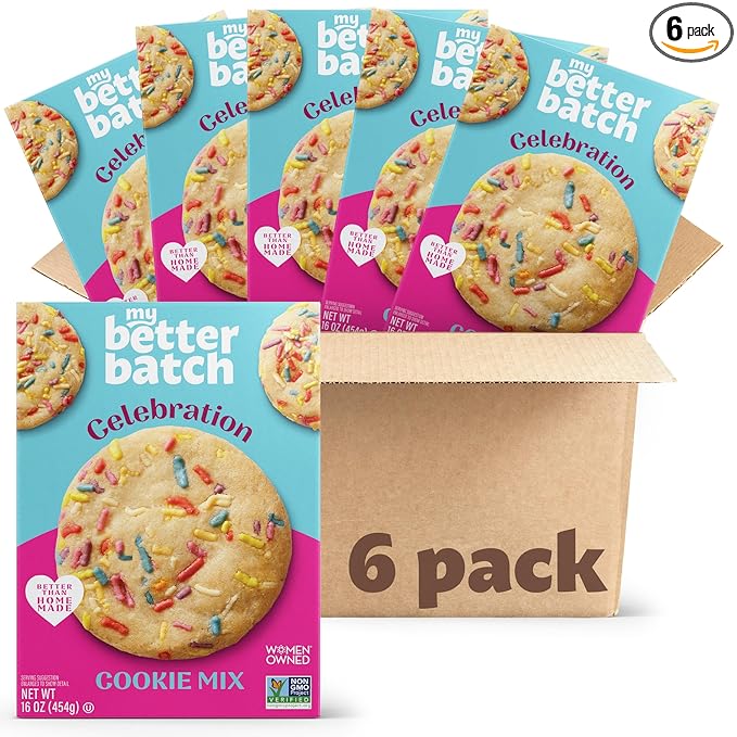 My Better Batch, Celebration Sprinkle Cookie Mix, Simple Cookie Recipe, Celebration Sprinkle Cookies,Makes 96 Large Cookies, Non GMO, Kosher, 16oz (Pack of 6)