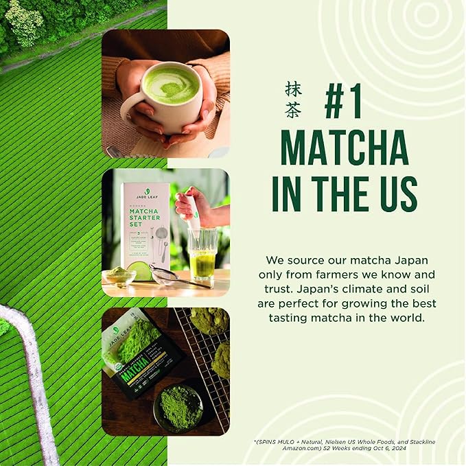 Jade Leaf Matcha Organic Premium Ceremonial Grade Matcha Green Tea Powder - Japanese - Culinary, Ingredient, Ceremonial Barista Teahouse, Latte, Collagen, 17.6 Ounce (Pack of 1), Matcha Latte