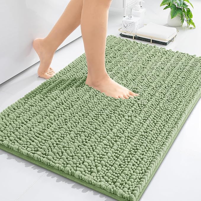 Arotive Luxury Chenille Bathroom Rug Mat, Extra Soft Thick Absorbent Shaggy Bath Rugs, Non-Slip Machine Wash Dry, Plush Bath Mats for Bathroom, Shower and Tub, 24x16, Sage Green