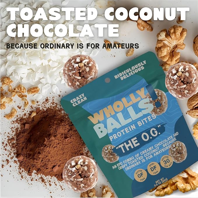 Wholly Balls Protein Bites – Healthy Plant-Based Snack | High Protein, Low Sugar, Gluten-Free Energy Balls (Pack of 3, Classic Combo Bundle)