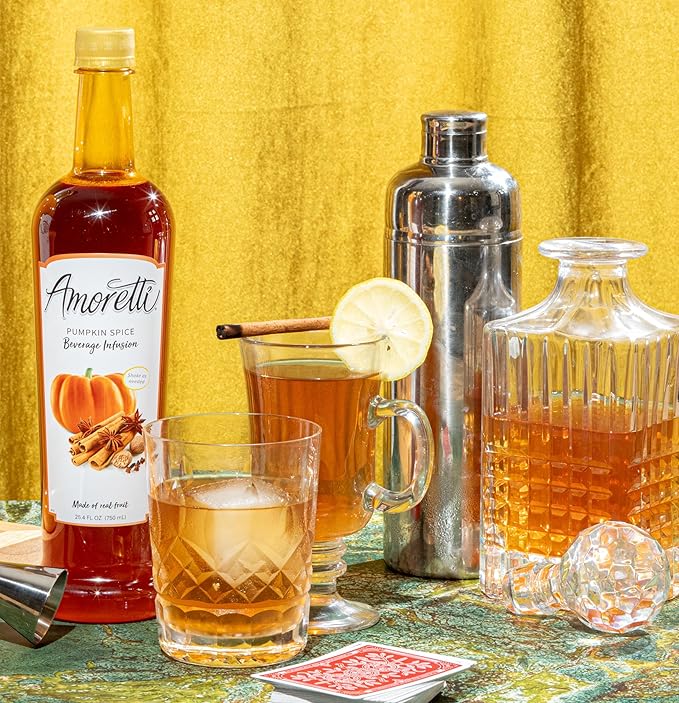 Amoretti - Pumpkin Spice Beverage Infusion, 94 Servings Per Bottle (750 ml) - Drink Mix & Water Enhancer with Pump for Flavoring Cocktails, Waters, Teas, and other Beverages, Preservative Free