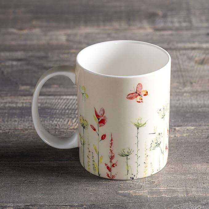 Maison d' Hermine Coffee Mug with Handles Fine Bone China Mugs Pack of One Tea Cups for Hot Beverages Cappuccino Latte Home Restaurant Office Perfect for Gift (Botanical Fresh - Meadow, 15 Ounce)