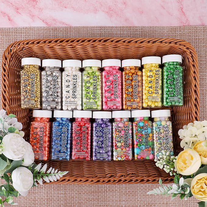 Light Green Sprinkles for Cake Decorating, 6 Sizes Mix Edible Pearl Sugar for Cupcake Cookie Ice Cream Topping, Wedding Parties Christmas Supplies 4.6 oz