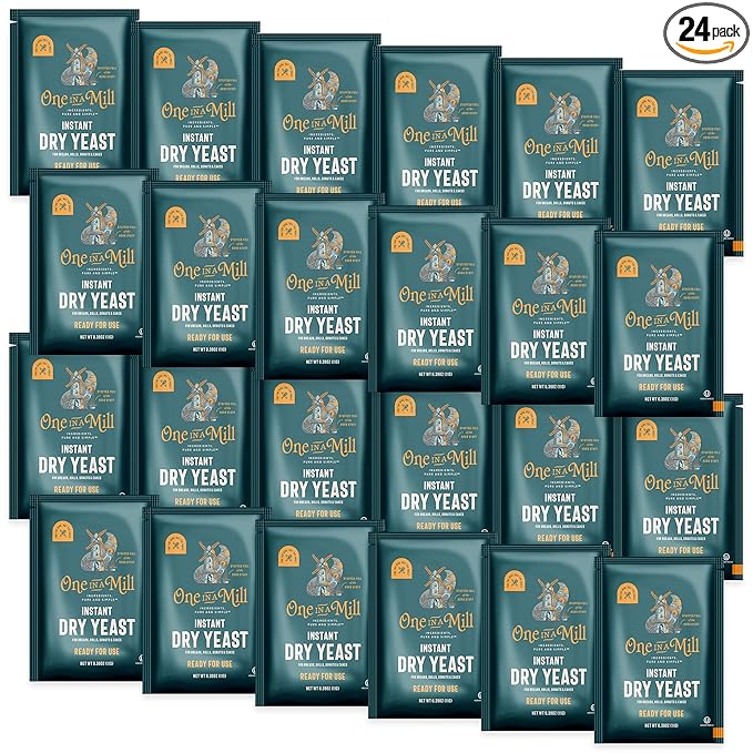 One in a Mill Instant Dry Yeast Packets | Fast Acting Self Rising Yeast for Baking Bread, Cake, Pizza Dough Crust | Kosher | Quick Rapid Rise Leavening Agent for Pastries | 24 Packets