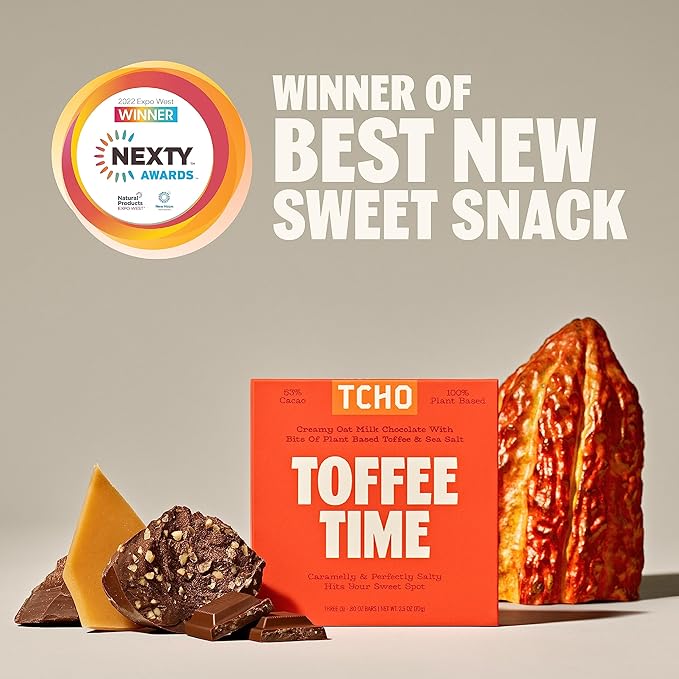 TCHO Toffee Time 53% Oat Milk Chocolate Bars (10 pack) | Plant Based, Organic & Fair Trade, | Non GMO, Non-Dairy, Vegan Chocolate, Soy Free (2.5oz each)