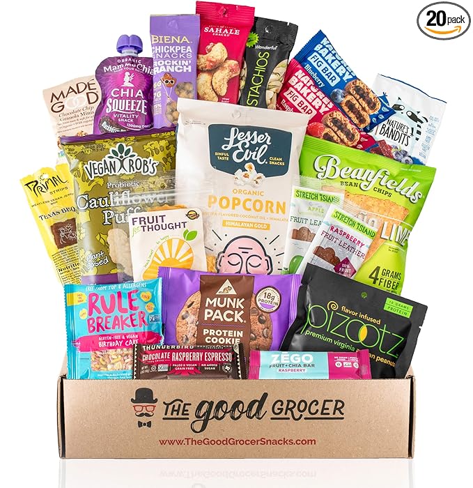 Healthy VEGAN Snacks Care Package: Non-GMO, Vegan Jerky, Protein Bars, Cookies, Fruit & Nuts, Healthy Gift Basket Alternative, Snack Variety Pack, College Student Care Package