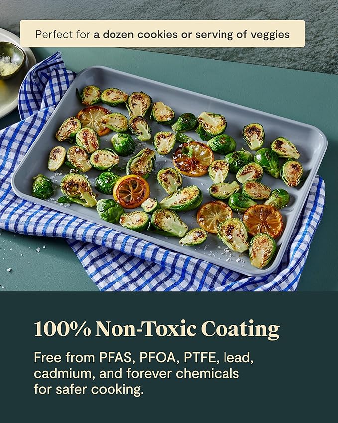 Caraway Non-Stick Ceramic Medium Baking Sheet - Naturally Slick Ceramic Coating - Non-Toxic, PTFE & PFOA Free - Perfect for Baking, Roasting, and More - Medium (15" x 10") - Marigold