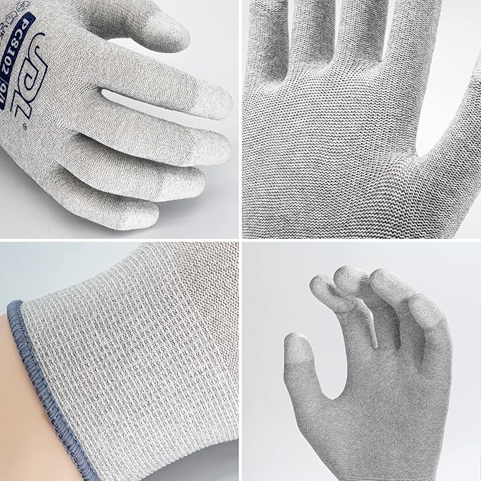JDL ESD Work Gloves, Anti-Static Gloves for PC Building, 12 pairs, Computer Installation & Repair, High Resistance Carbon Fiber Gloves, X-Large