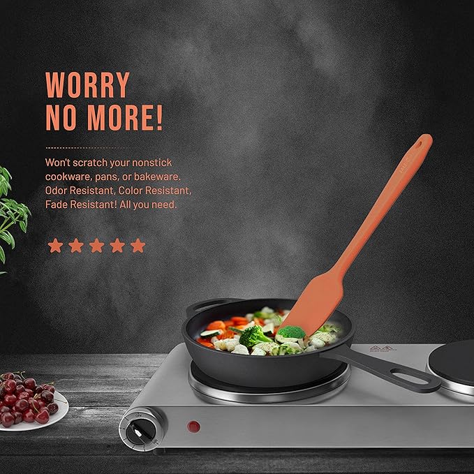 Silicone Spatula Set - 4-Piece Rubber Spatulas Silicone Heat Resistant 600°F for Everyday Task - Seamless Design Kitchen Spatulas for Nonstick Cookware - Orange