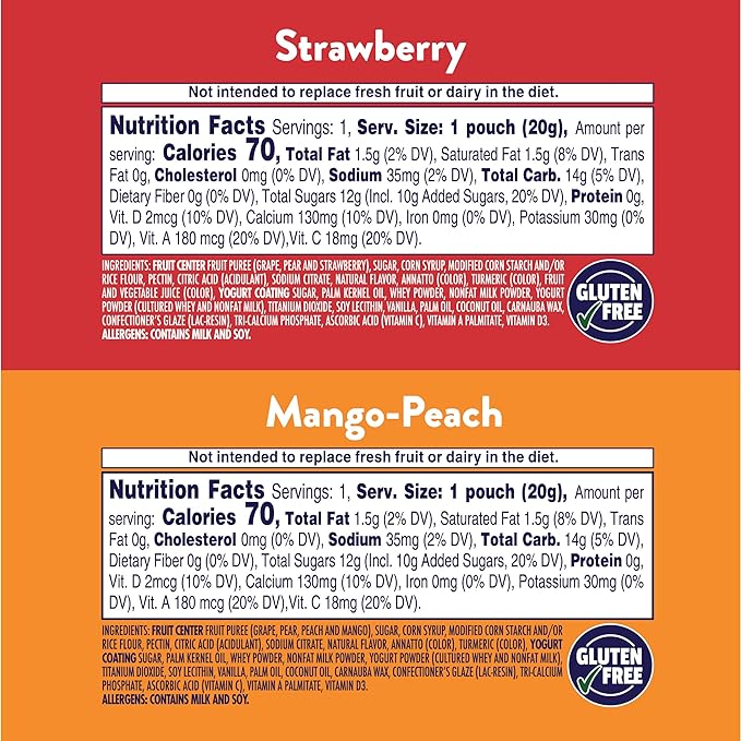 Welch's Fruit Snacks, Fruit 'n Yogurt Variety Pack, Strawberry, Mango Peach, Gluten Free, Bulk Pack, Single Serve, 0.7 oz Bags (Pack of 40)