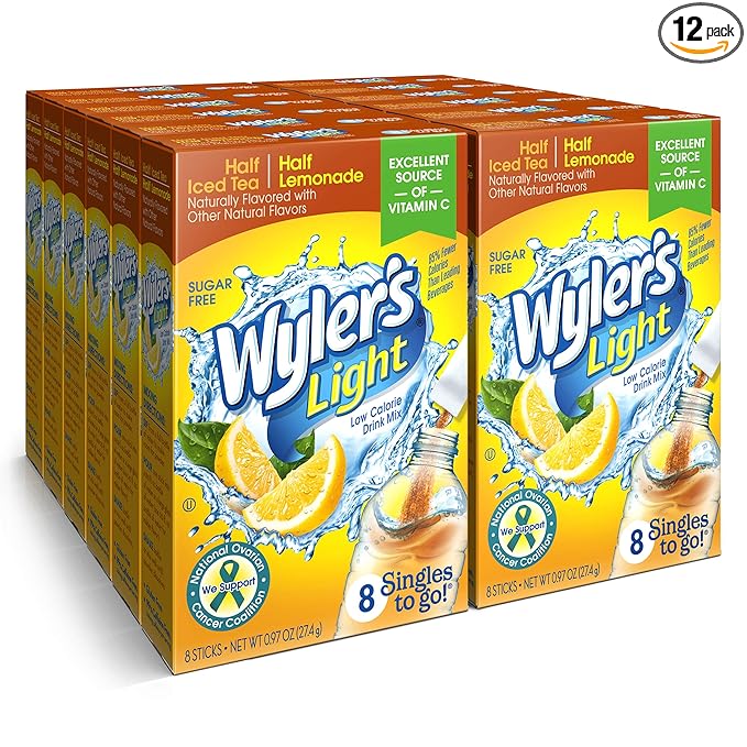 Wyler's Light Singles To Go Powder Packets, Water Drink Mix, Half Iced Tea/Half Lemonade, 96 Single Servings (Pack of 12)