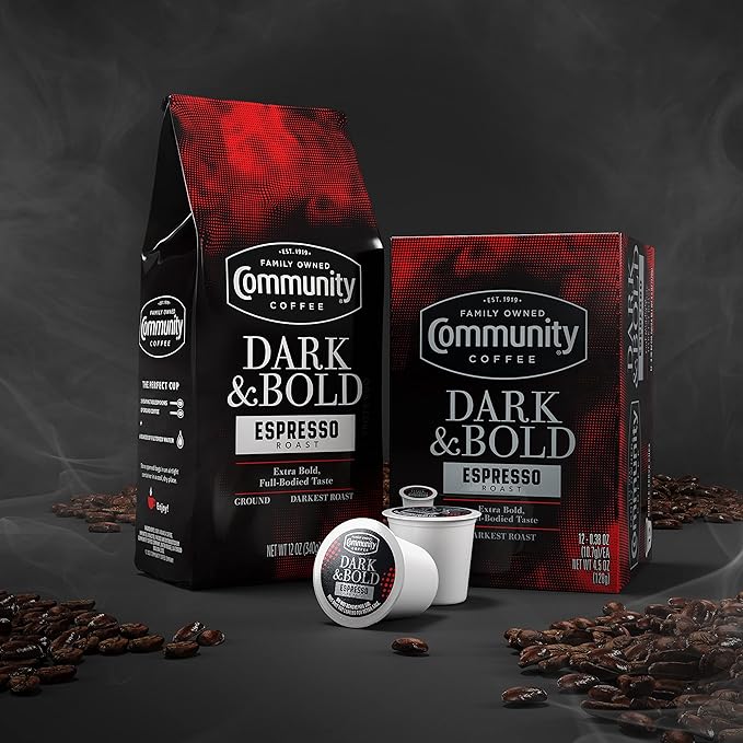 Community Coffee Dark & Bold Espresso Roast 12 Count Coffee Pods, Extra Dark Roast Compatible with Keurig 2.0 K-Cup Brewers, 12 Count (Pack of 1)