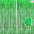 BRAVESHINE Green Metallic Tinsel Foil Fringe Curtains - 2 Pack 3.2 x 8.2 ft Metallic Photo Backdrop for Graduates-Theme/St Patricks Day/Hawaiian/Luau/Dinosaur/Jungle-Theme/Christmas Party Decorations