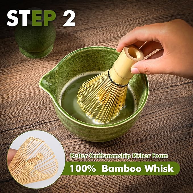 Matcha Whisk Set-Japanese Matcha Tea Kit includes Matcha Bowl with Spout,Matcha Whisk,Holder,Scoop,Sifter,Matcha Set for Making Matcha Latte,Tea Ceremony,Gifts for Family for Christmas Birthday