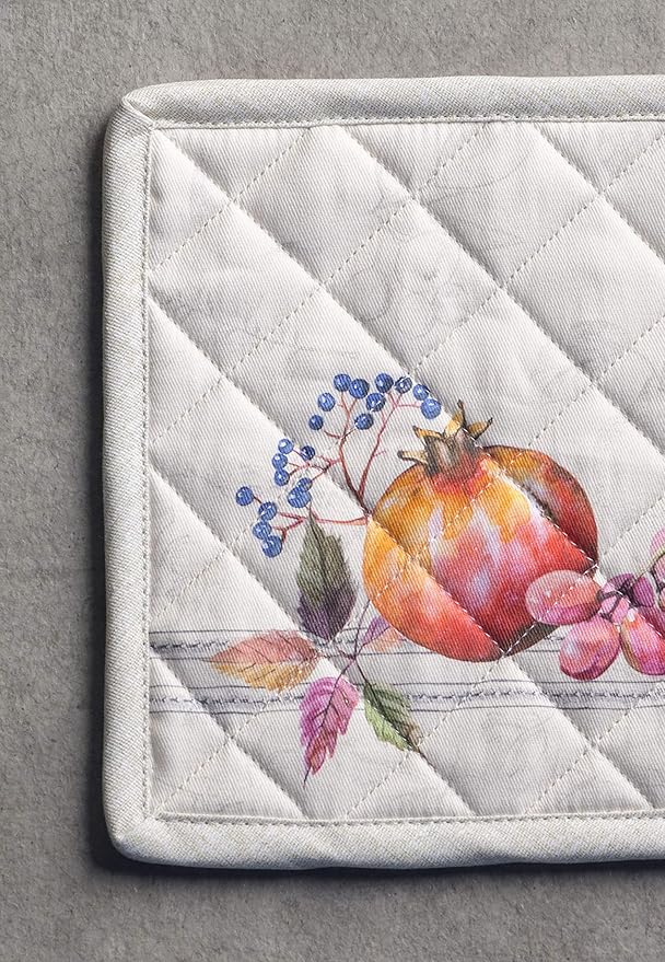 Maison d' Hermine Pot Holders Set 100% Cotton Heat Resistant Potholders 8" x 8" Hot Pads with Loop BBQ, Cooking, Baking, Grilling, Kitchen, Handling Hot Pans (Pack of 2, Fruit D'Hiver)