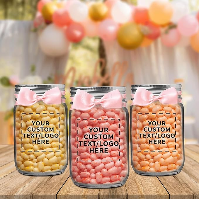 DISCOUNT PROMOS 50 Decorating Mason Jars Set, 12 oz. - Customizable Text, Logo - Canning, Aluminum Lid - Clear