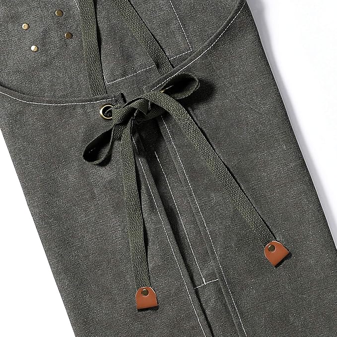 AFUN Chef Aprons for Men Women with Large Pockets, Cotton Canvas Cross Back Heavy Duty Adjustable Work Apron, Size M to XXL(Grey)