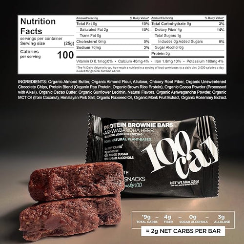 100 CAL SNACKS Variety Pack | Chocolate Brownie Protein Bar & BBQ Protein Puffs | Healthy On-the-Go High Protein Snacks | Non-GMO, Organic, Real Ingredients, No Added Sugar, High Fiber & Gut-Friendly