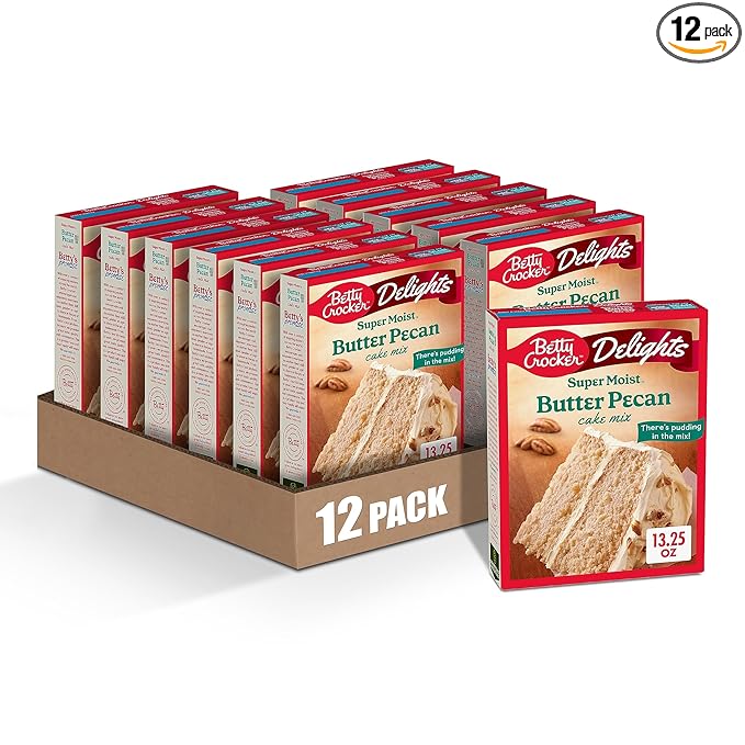 Betty Crocker Delights Super Moist Butter Pecan Cake Mix, Holiday Baking, 13.25 oz (Pack of 12)