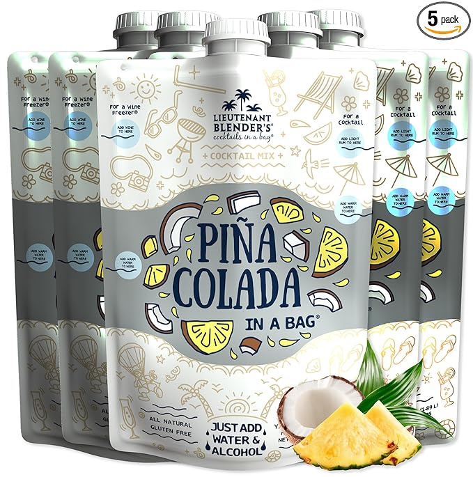 Lt. Blender's Pina Colada in a Bag – Pina Colada Drink Mix - Each Bag Makes 1/2 Gallon of Slushie Pina Coladas – Cocktail Mix - Make a Cocktail, Wine Slushie or Mocktail - (Pack of 5)