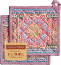Maison d' Hermine Pot Holders Set 100% Cotton Heat Resistant Potholders 8" x 8" Hot Pads with Loop BBQ, Cooking, Baking, Grilling, Kitchen, Handling Hot Pans (Pack of 2, Ispahan)