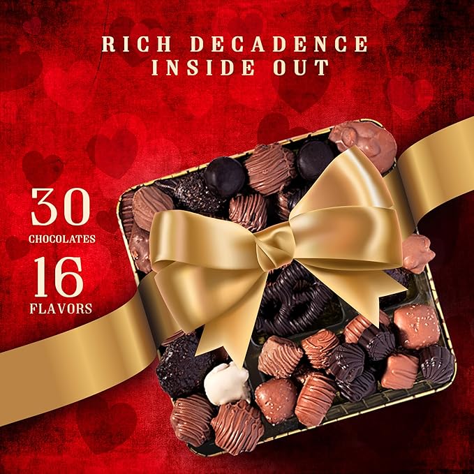 Chocolate Gift Basket, Gourmet Chocolates Variety Snack Box, Assorted Food Arrangement Platter, Birthday Present, Holiday, Corporate Parties, Sympathy, Candy Gifting Idea, Him, Her, Men, Women, Family (Ruby Red)