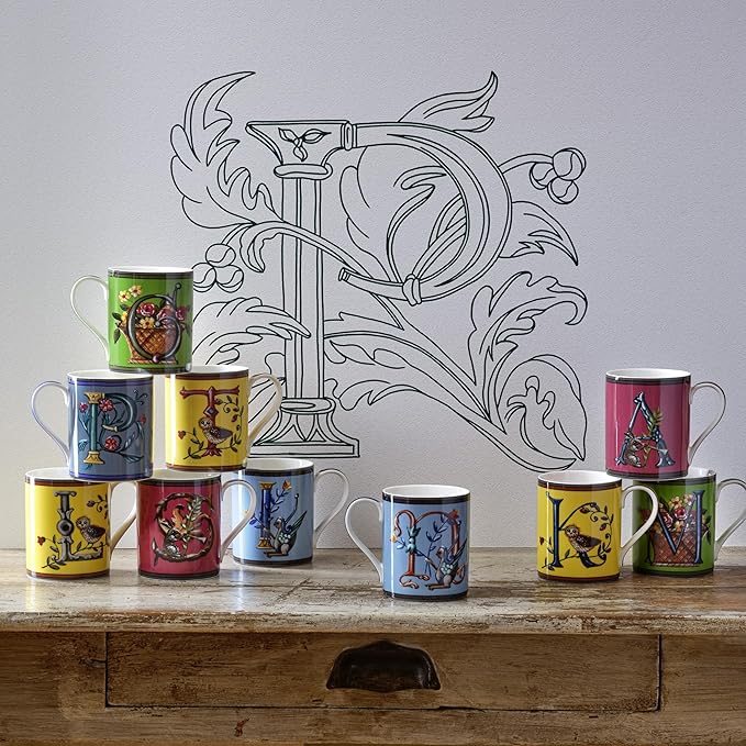 Spode Kit Kemp 12oz Mug, L lnitial - Fine China Coffee Cup with Floral Alphabet Design, Custom Letter Mug for Unique Gift Giving - Personalized Kitchen Drinkware, Dishwasher Safe & Stylish