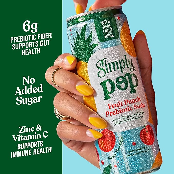 Simply POP Prebiotic Soda Fruit Punch Cans, 12 fl oz, 12 Pack