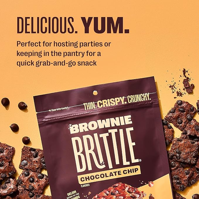 Brownie Brittle – Original Chocolate Chip Thin and Crispy Sweet Snacks, Family Size (Pack of 6, 5 oz), Rich Gourmet Brownie Bites Dessert