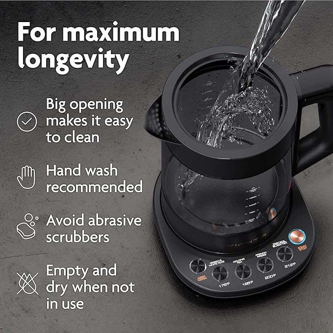 Vianté Electric Kettle With Infuser For Loose Leaf. Hot Tea Maker With Temperature Control And Automatic Shut Off. Tea Kettle With Brewing Programs. 1.5 Liters Capacity | Black Color