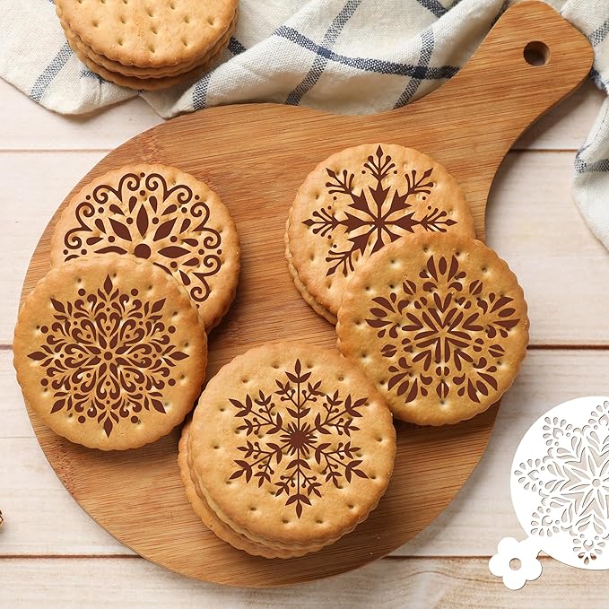 Coffee Latte Art Stencils - 25 Pcs Mandala Baking Stencils Decorating Template, Buttercream Sour Dough Bread Cookies Decorate Tools