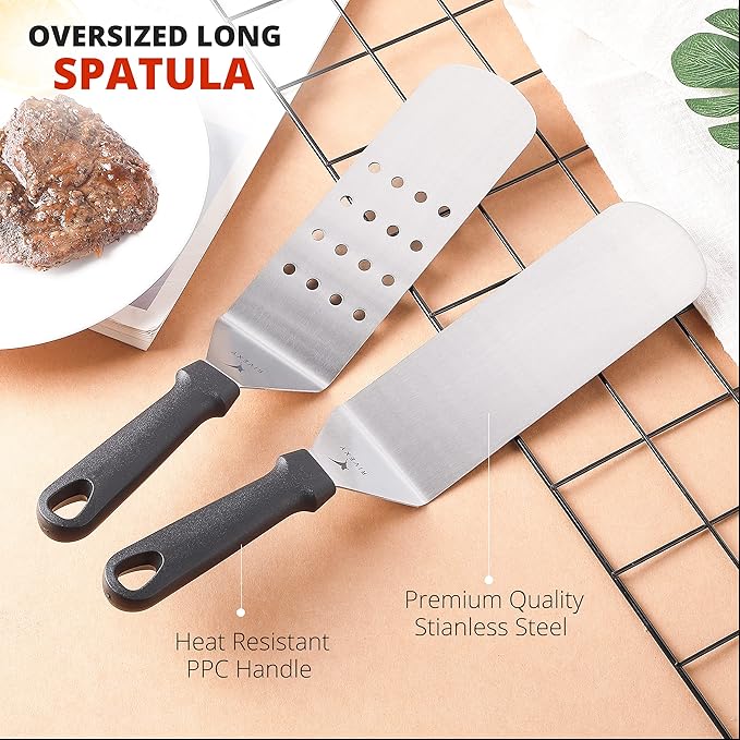 5-PCS Premium Griddle Accessories Kit, Ultimate Stainless Steel Flat Top Grill Accessories for Blackstone BBQ, Teppanyaki, Hibachi – Durable Griddle Spatula, Ideal for Outdoor & Camping