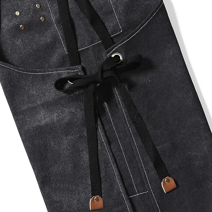 AFUN Chef Aprons for Men Women with Large Pockets, Cotton Canvas Cross Back Heavy Duty Adjustable Work Apron, Size M to XXL (Black)