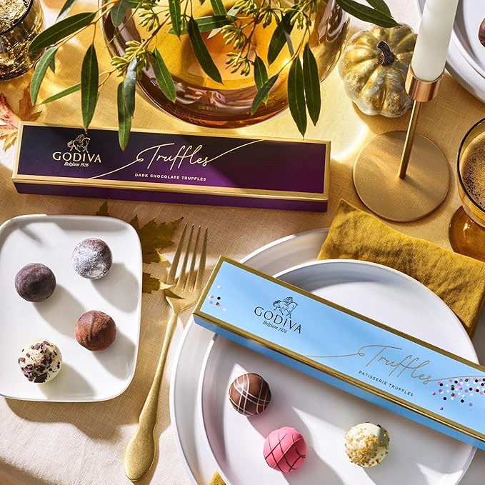 Godiva Chocolatier Assorted Dark Chocolate Truffle Gift Box for Birthday, Thank You, Anniversary, Congratulations Gift Basket Gourmet Candy with Creamy Ganache in Dark Chocolate, 6pc