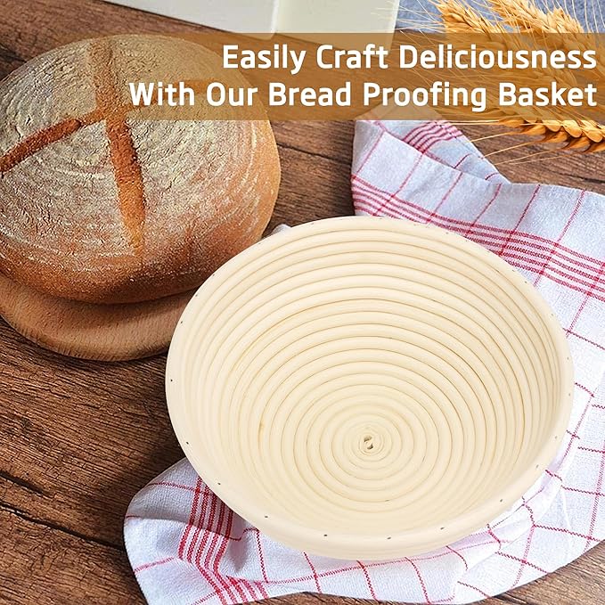 Banneton Bread Proofing Basket 7 Inch Sourdough Baking Rising Banaton Proofer Box Warmer Baskets Oval Round Bowl Cover Bowls Making Small Bulk Set of 2 Kit Supplies Tools Rattan for Home Bakers Gifts