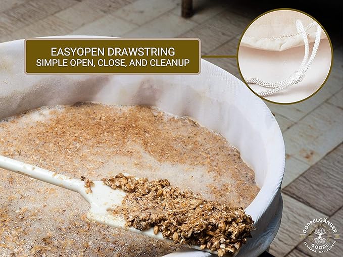 (XL 22in x 26in) Organic Cotton Brew In A Bag - Reusable Home Brewing Strainer Bag to Boil and Strain Hops, Apple Cider, or Extra Large 5 Gallons Commercial Cold Brew Coffee Filter