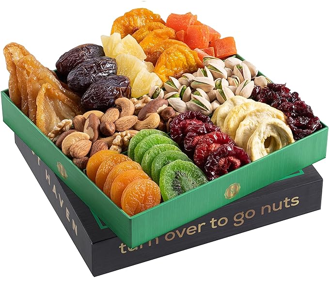 Thanksgiving Dried Fruit & Nuts Gift Basket - Fresh Dried Fruit & Nuts Gift Basket - Assorted Food Gift Box for Christmas, Holiday, Family, Sympathy, Men & Women.