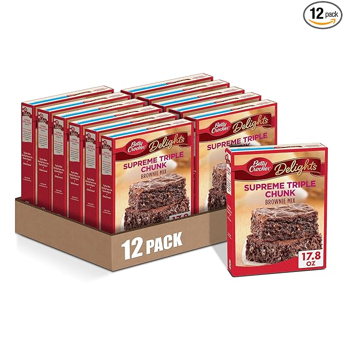 Betty Crocker Delights Supreme Triple Chunk Brownie Mix, Holiday Baking, 17.8 oz (Pack of 12)