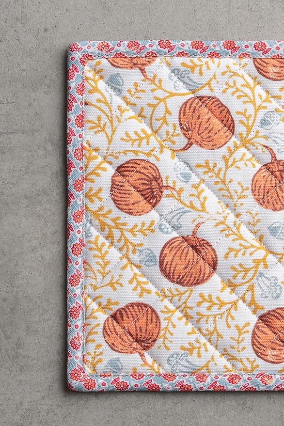 Maison d' Hermine Pot Holders 100% Cotton Heat Resistant Potholders 8" x 8" Hot Pads with Loop BBQ, Cooking, Baking, Grilling, Kitchen, Handling Hot Pans (Pack of 1, Harvest Festival)