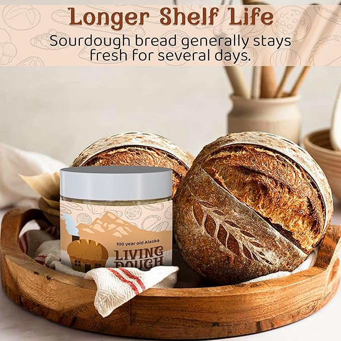 Living Dough - 150 Year Old Egyptian Whole Wheat Sourdough Starter Culture - Active & Live Organic Sourdough Starter for Baking - For Artisanal Bread, Pizza Dough, Waffles & More