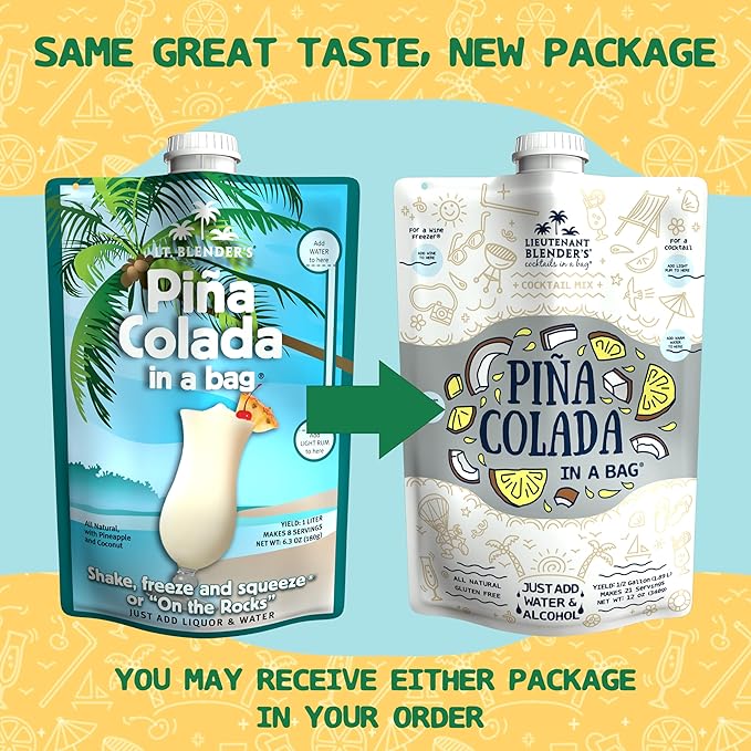 Lt. Blender's Pina Colada in a Bag - Each Bag Makes 1/2 Gallon of Slushie Pina Colada Mix – Cocktail Mix - Make a Cocktail, Wine Slushie or Mocktail - (Pack of 3)