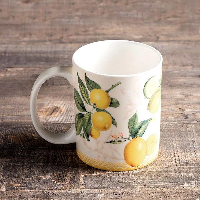 Maison d' Hermine Coffee Mug with Handles Fine Bone China Mugs Pack of One Tea Cups for Hot Beverages Cappuccino Latte Home Restaurant Office Perfect for Gift (Limoncello - Verna, 12 Ounce)
